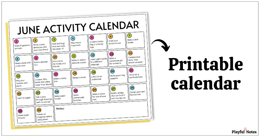 June activity calendar for kids