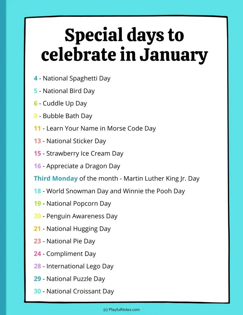 list of fun holidays to celebrate in January