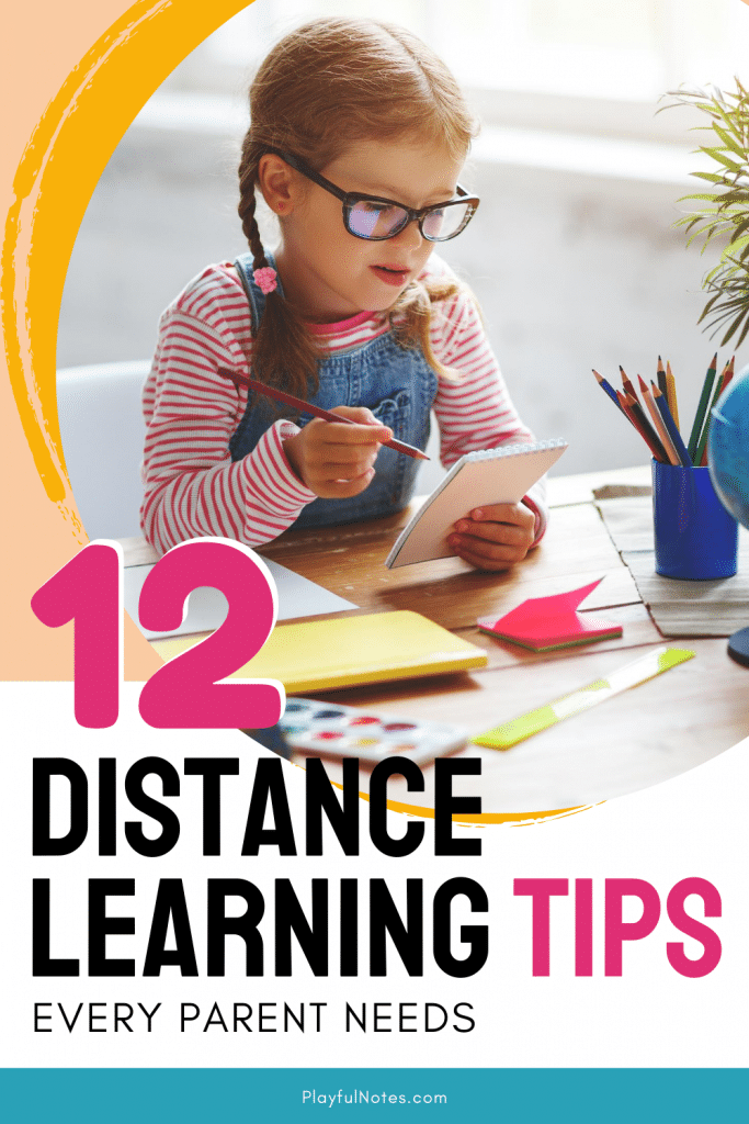 Discover 12 distance learning tips for parents that will make school days easier to manage for you and your kids. Doing school at home is not easy, and these tips can make a big difference!
