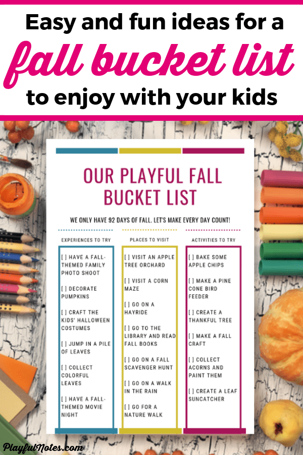 Check out this awesome fall bucket list with 18 easy and fun fall activities for families! Download the printable and enjoy the ideas with your kids! --- Fall activities for families | Fall activities for toddlers | Fall bucket list | Fall activities for kids #BucketList #FallActivities #FamilyLife #FamilyFun