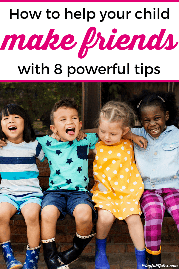 How to help kids make friends: Discover 8 powerful tips to help your child make friends at school or preschool, and build happy friendships. Encouraging your child to develop social skills will help them become more confident and interact with other kids more easily! --- Parenting tips