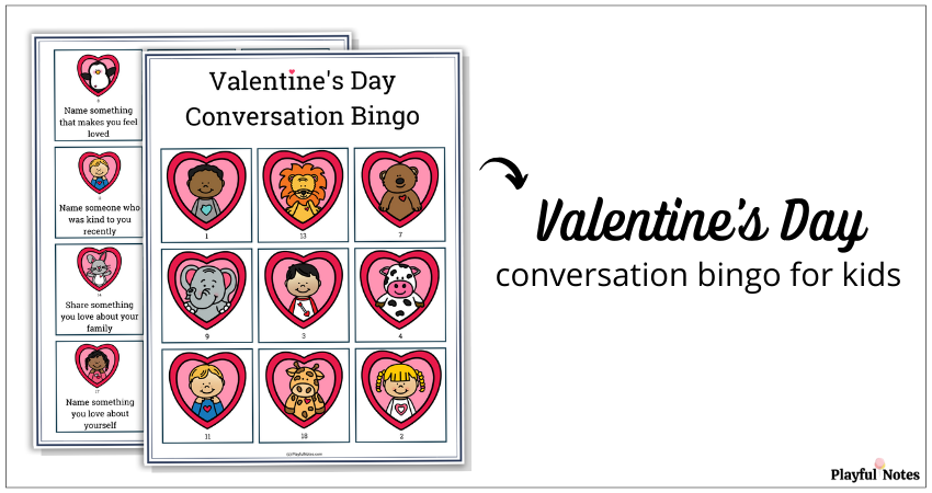Valentine's Day conversation bingo for kids